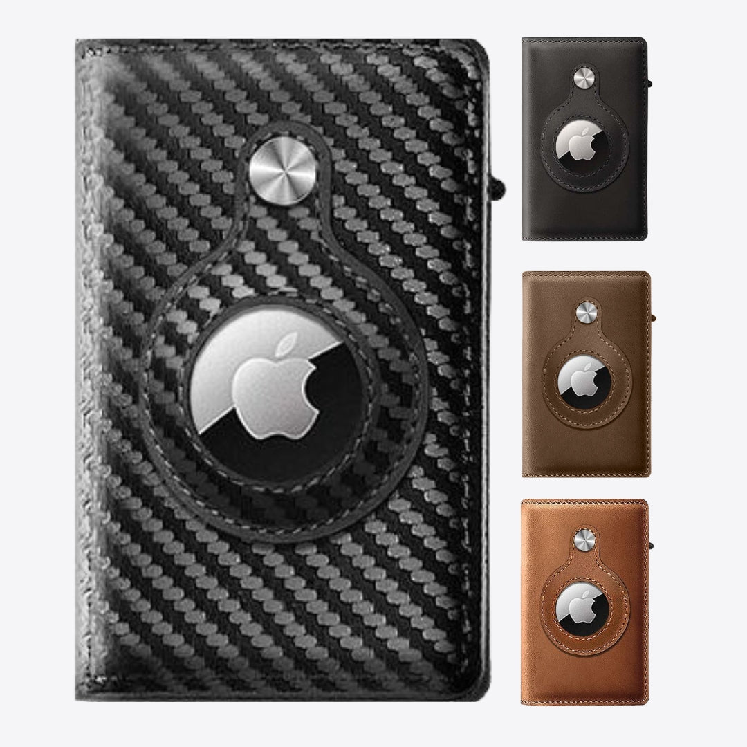 Luxury Airtag Wallet - Card Holder - Leather - Carbon Black