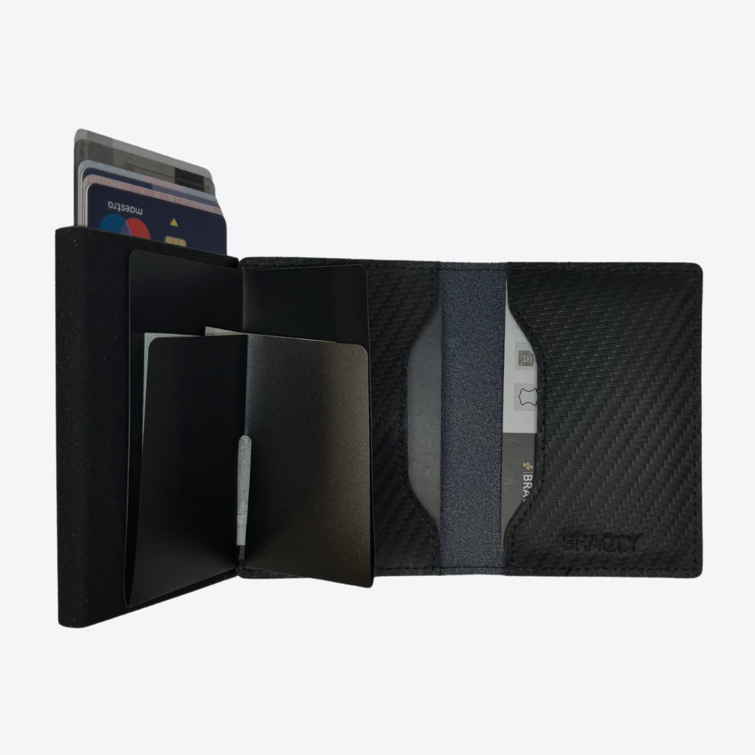 Luxury Airtag Wallet - Card Holder - Leather - Carbon Black
