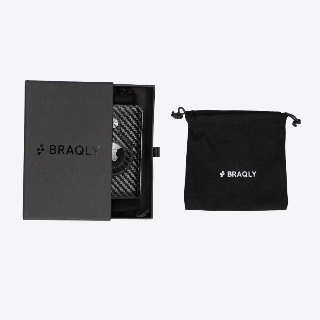 Luxury Airtag Wallet - Card Holder - Leather - Carbon Black