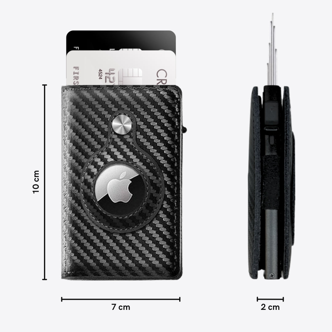 Luxury Airtag Wallet - Card Holder - Leather - Carbon Black