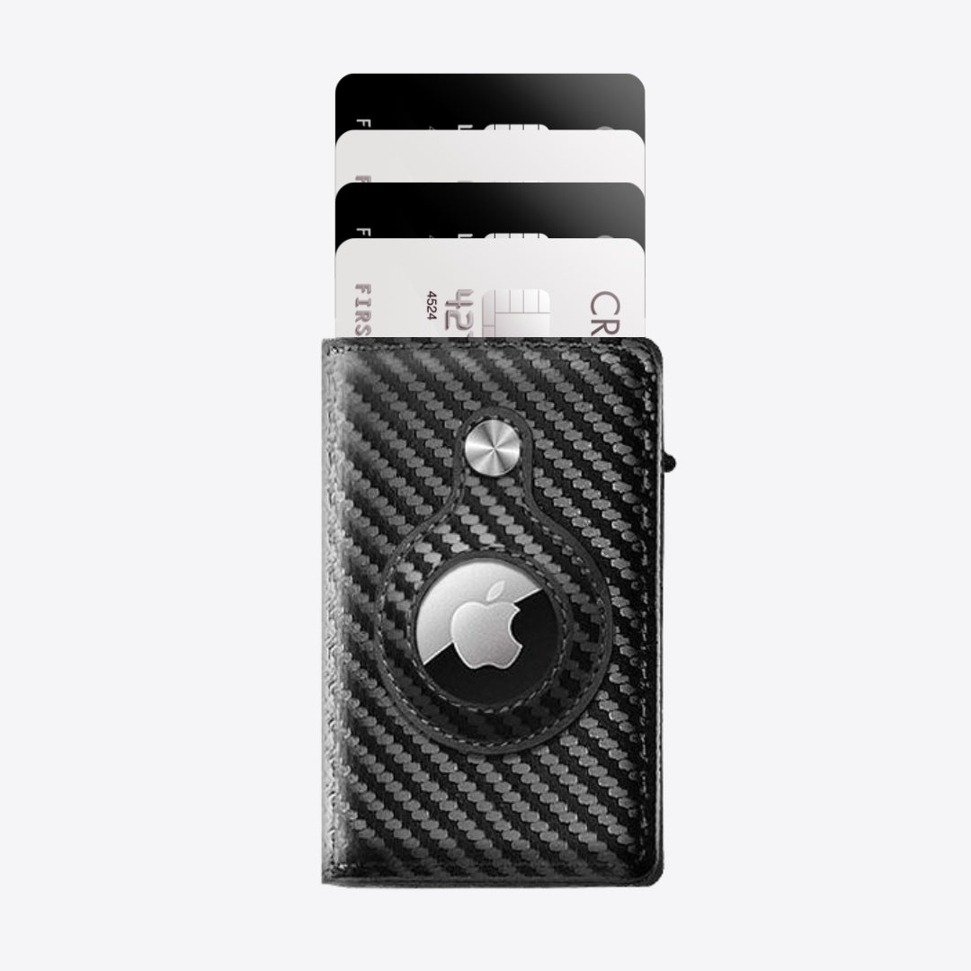 Luxury Airtag Wallet - Card Holder - Leather - Carbon Black