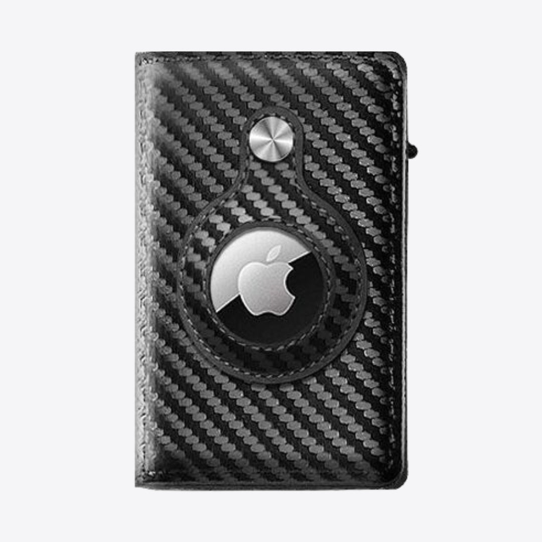 Luxury Airtag Wallet - Card Holder - Leather - Carbon Black