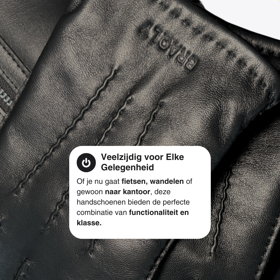 Leather Gloves with Soft Inner Lining - Black - 100% Wool Soft Lining - Size S