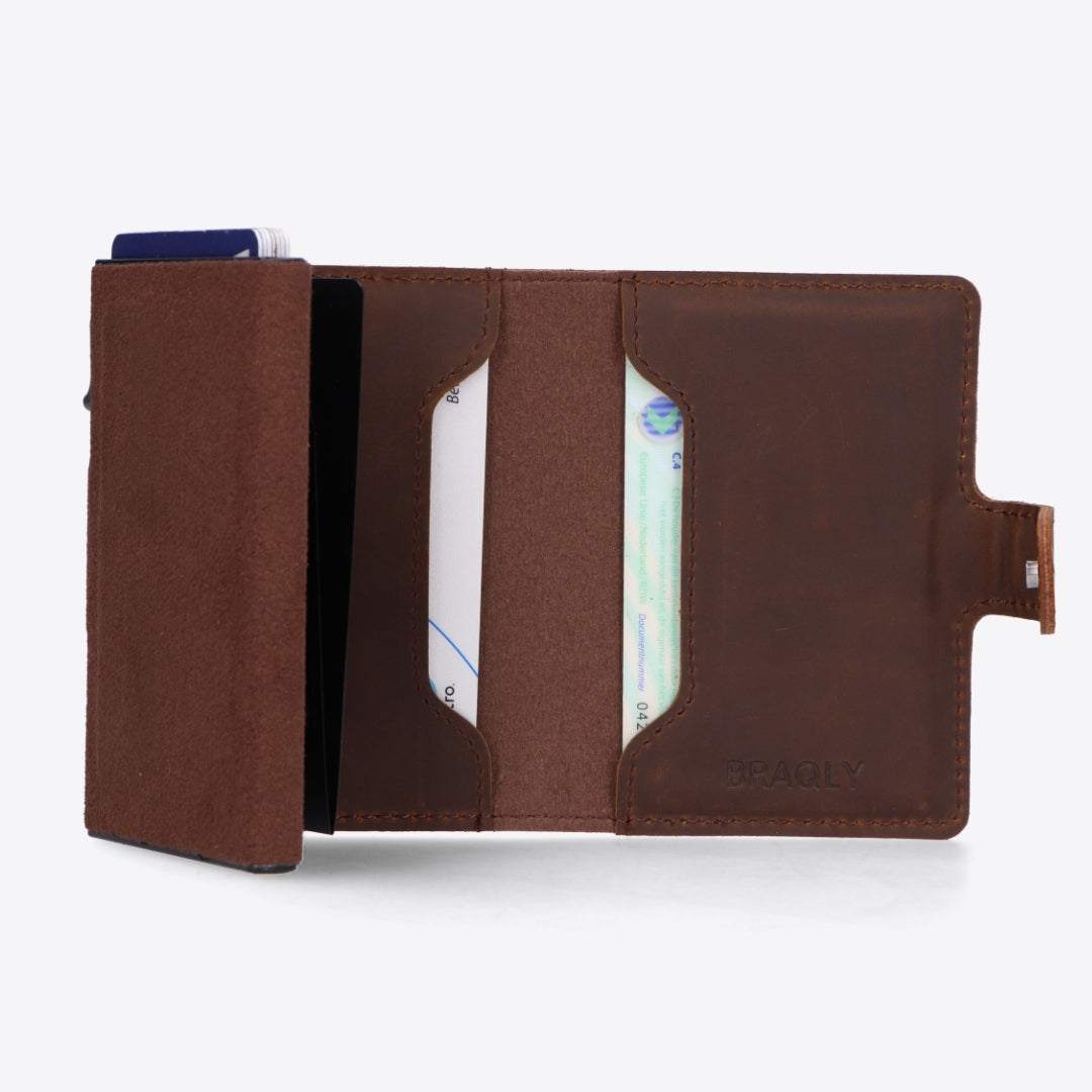 Luxury Card Holder Dark Brown - 9 Card Storage - 100% Leather - Velvet