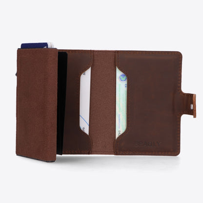 Luxury Card Holder Dark Brown - 9 Card Storage - 100% Leather - Velvet