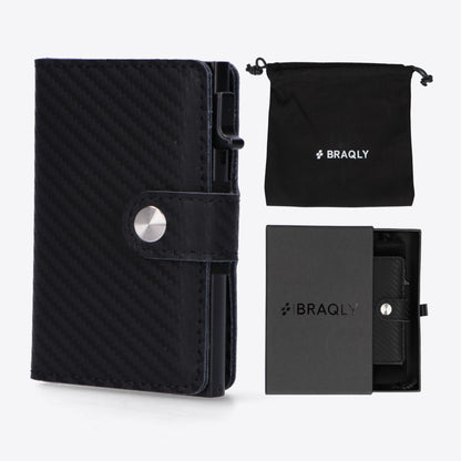 Luxury Card Holder Carbon Black - 9 Card Storage - 100% Leather - Velvet