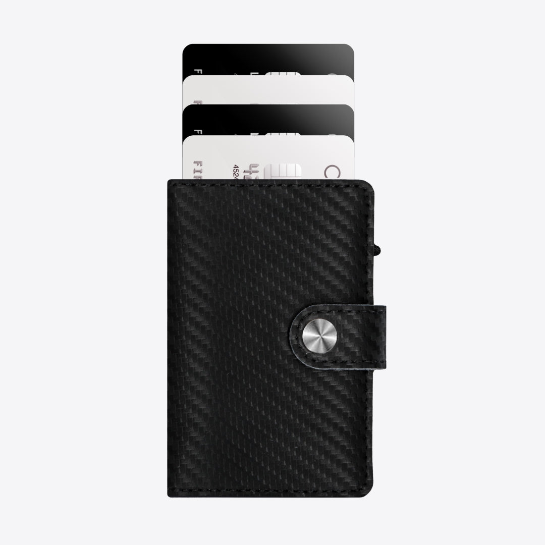 Luxury Card Holder Carbon Black - 9 Card Storage - 100% Leather - Velvet