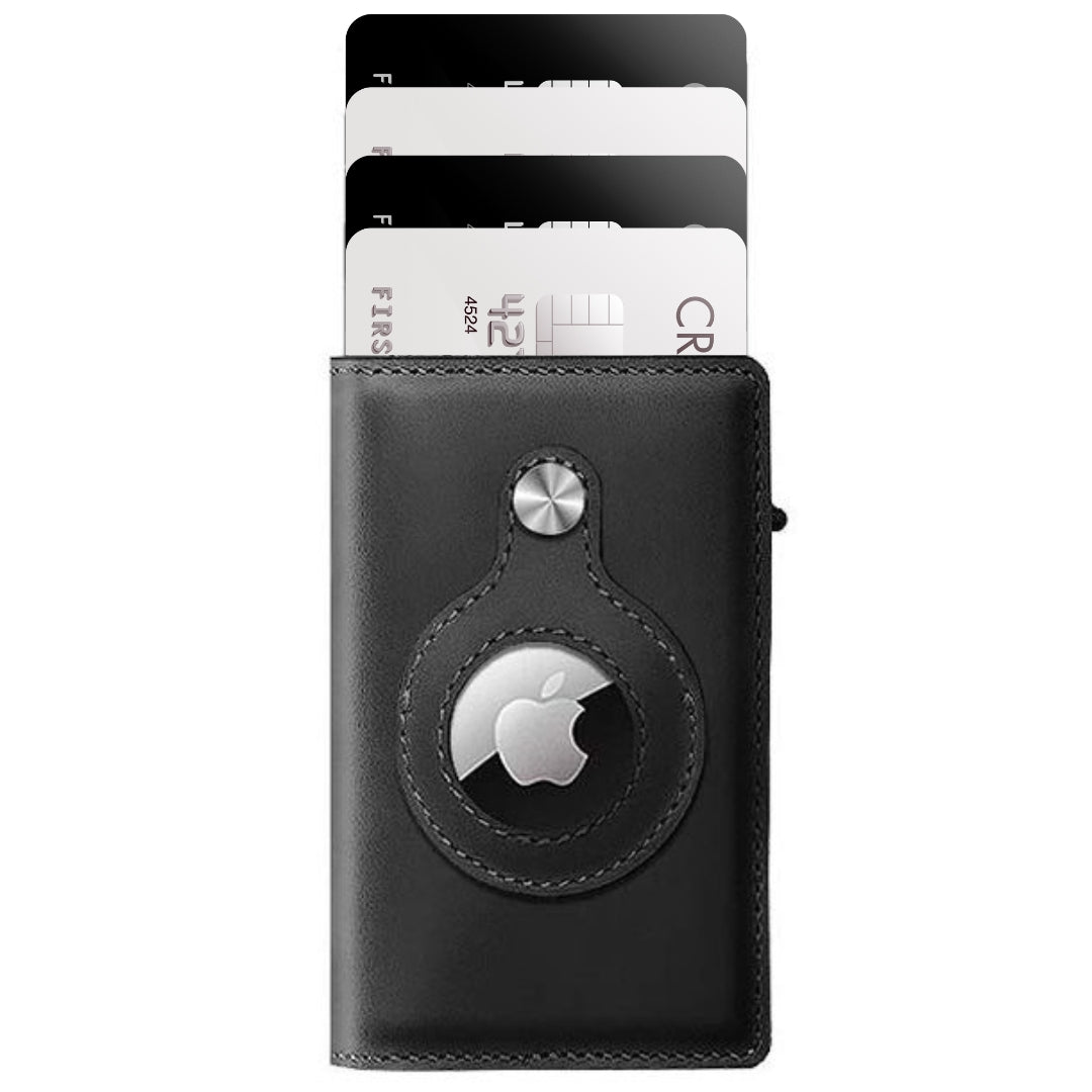 Luxury Airtag Wallet - Card Holder - Leather - Black