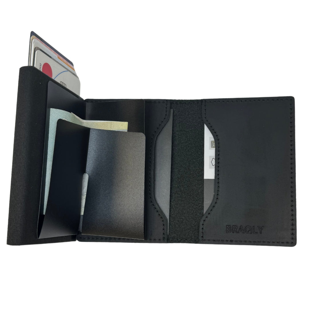 Luxury Airtag Wallet - Card Holder - Leather - Black