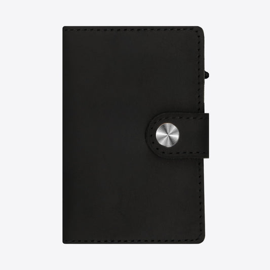 Card Holder Black - 9 Card Storage - Genuine Leather