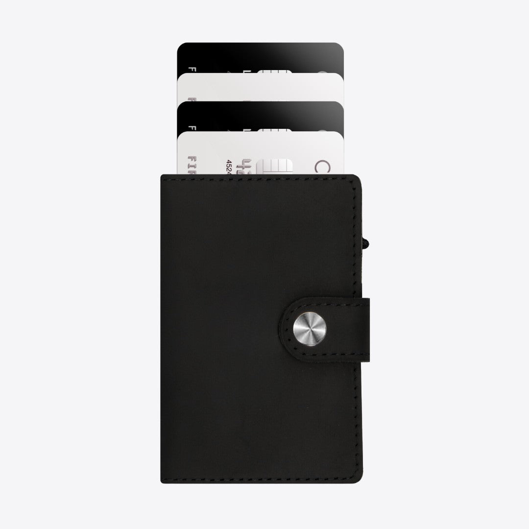 Luxury Card Holder Black - 9 Card Storage - 100% Leather - Velvet